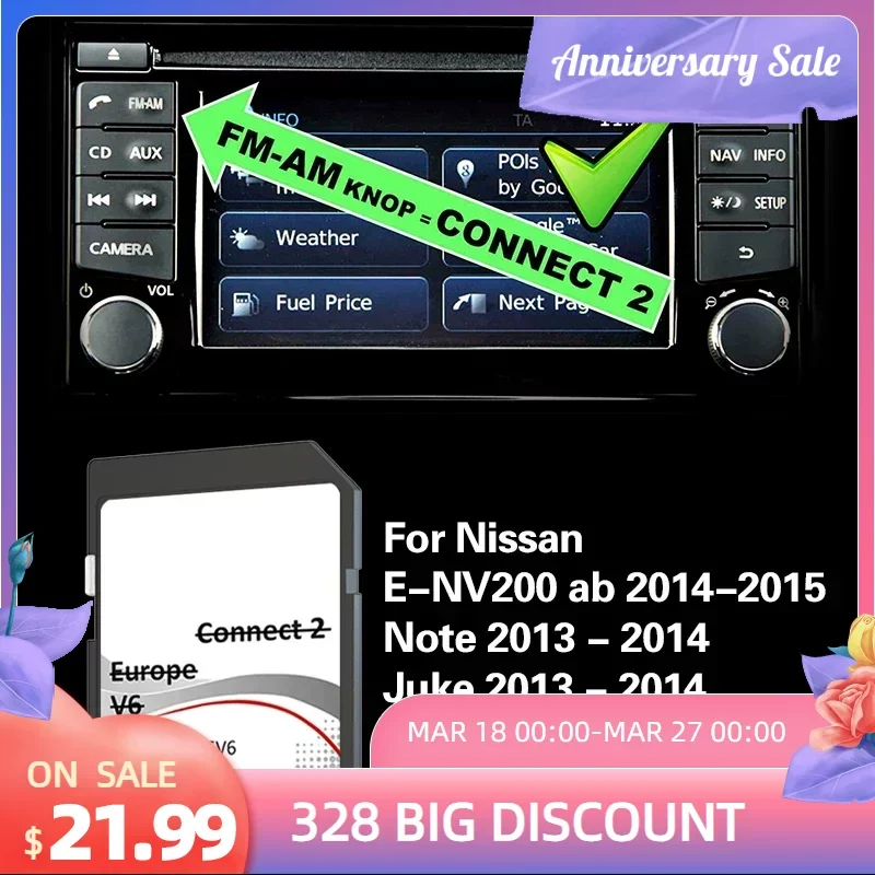 

Connect 2 V6 SD Card 2021 2022 Note Juke Leaf Micra E-Nv200 Map UK EU for Nissan