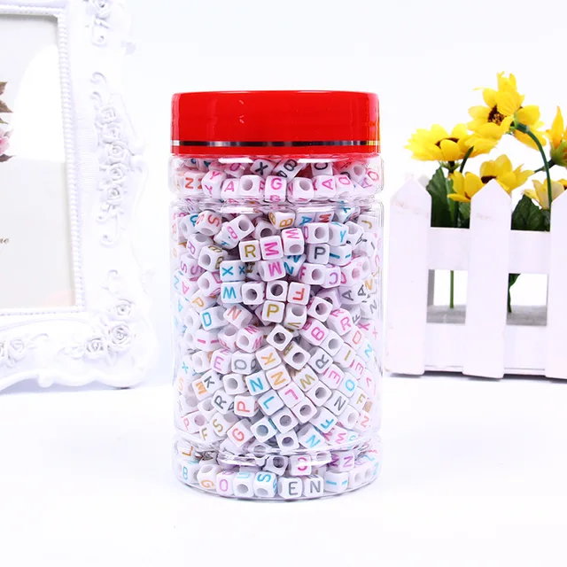 100pcs Rainbow Rubber Band Accessories Manual Diy White Letter Beads Acrylic Beads Children's Educational Toys 0.6cm  Loom