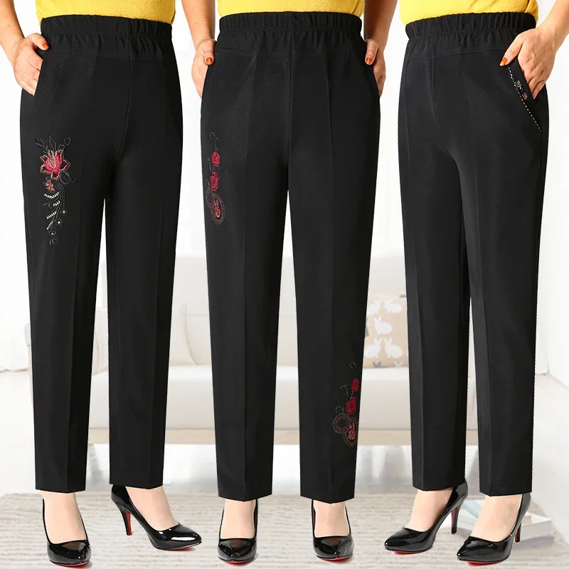 

new fashion women long pants mother High Waist clothing winter trousers add wool legging Elastic Waist Pants M-5XL