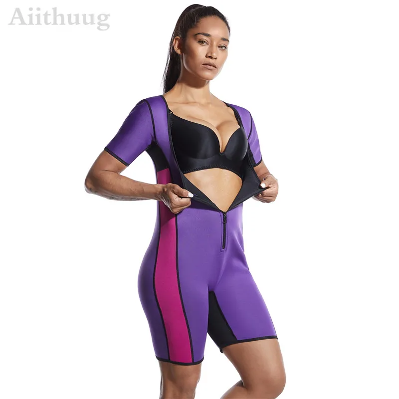 best shapewear for lower belly pooch Aiithuug Women's Sauna Suit Shapewear Weight Loss Corset Sweat Body Shaper Slimming Neoprene Short Sleeve Neoprene Bodysuit best shapewear