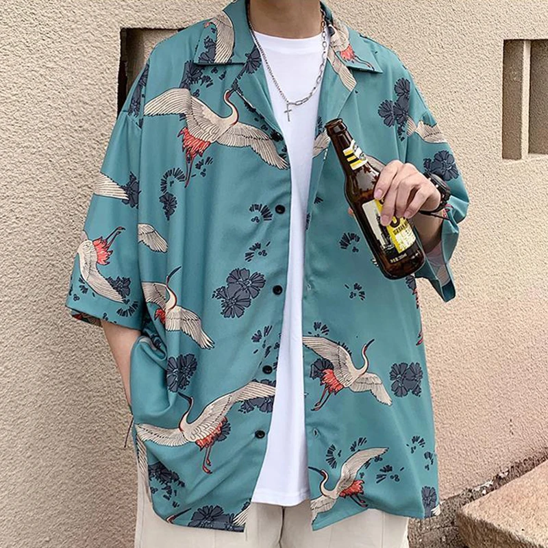 

Fashion Lapel Loose Casual Printed Punk Shirts Men's Clothing 2024 Summer New Oversized Young Style Tops England Shirts