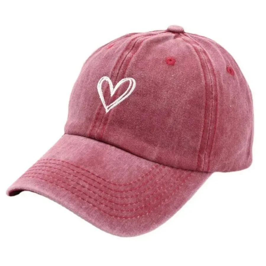 Casquette Homme Spring/Summer Hat Female Embroidered Peach Heart Wash Denim Baseball Hat Casual Korean Version Thin Gorras 6