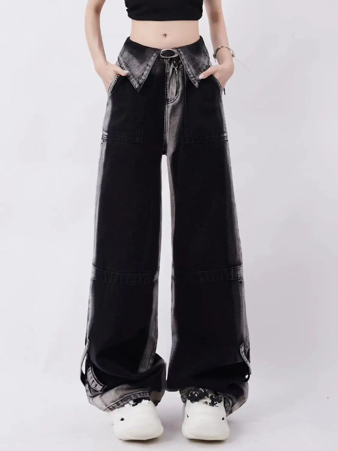 

Fashion Contrast Color Denim Pants Harajuku Baggy Cyber Design Jeans Wide Leg Grunge Goth Y2k Streetwear Women Long Trousers