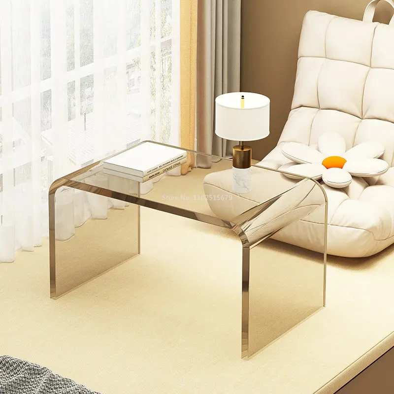 Petite table basse transparente en acrylique, table basse moderne, chevet carré de canapé, décor de chambre