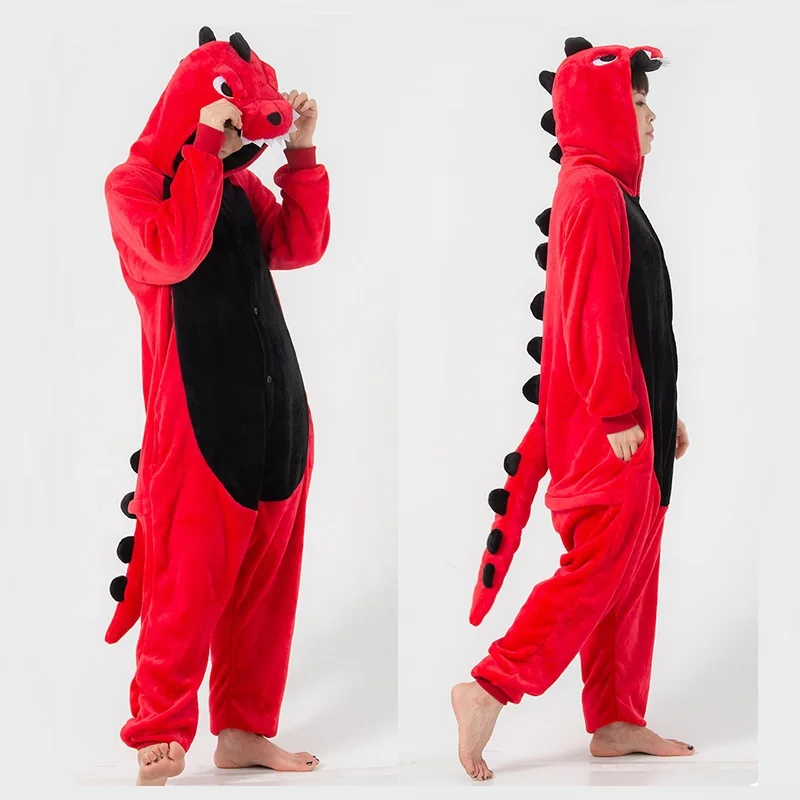 Cute Cartoon Panda Pajamas Winter Kigurumi Onesies Hooded Adults Women Animal Unicorn Nightie Fleece Sleepwear Overalls Jumpsuit