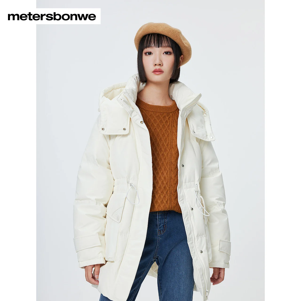 Metersbonwe Long Hooded Down Jacket Women Winter Parker Coat Ladies 2023 New Fashion Warm Jackets Casual White Outerwear
