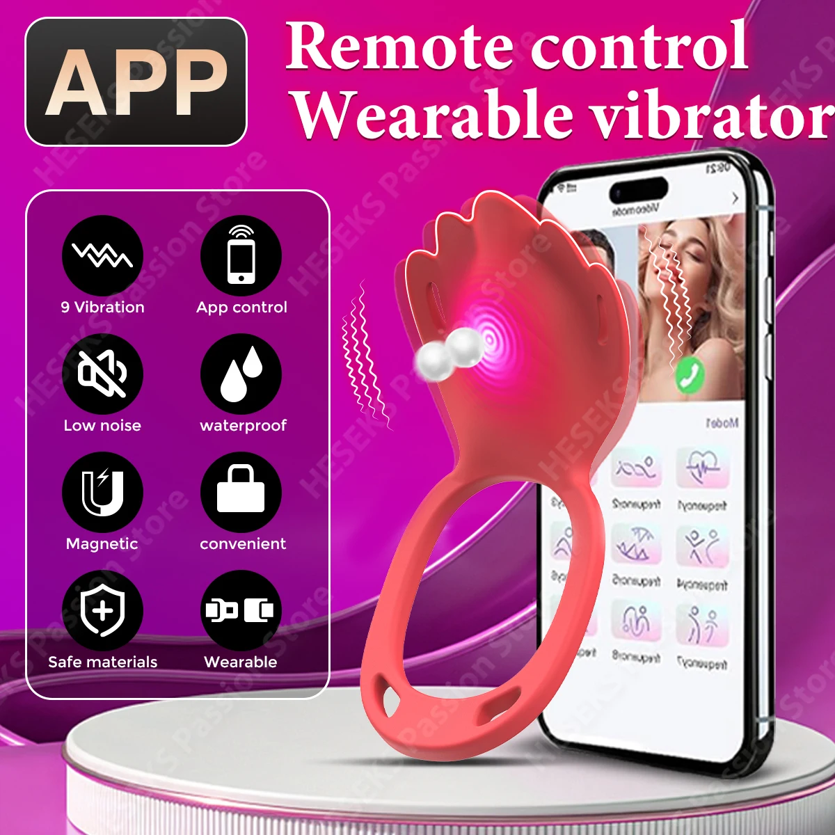 HESEKS APP Control Wearable Panty Vibrator Invisible G Spot Clitoral Stimulator Vibrating Penis Ring Adult Erotic Toy for Couple