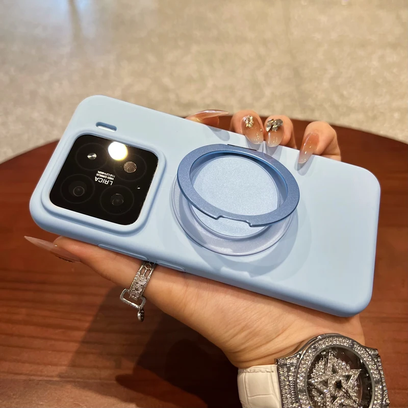 Luxury Liquid Silicone Phone Case with Metal Ring Stand and Shockproof Protection