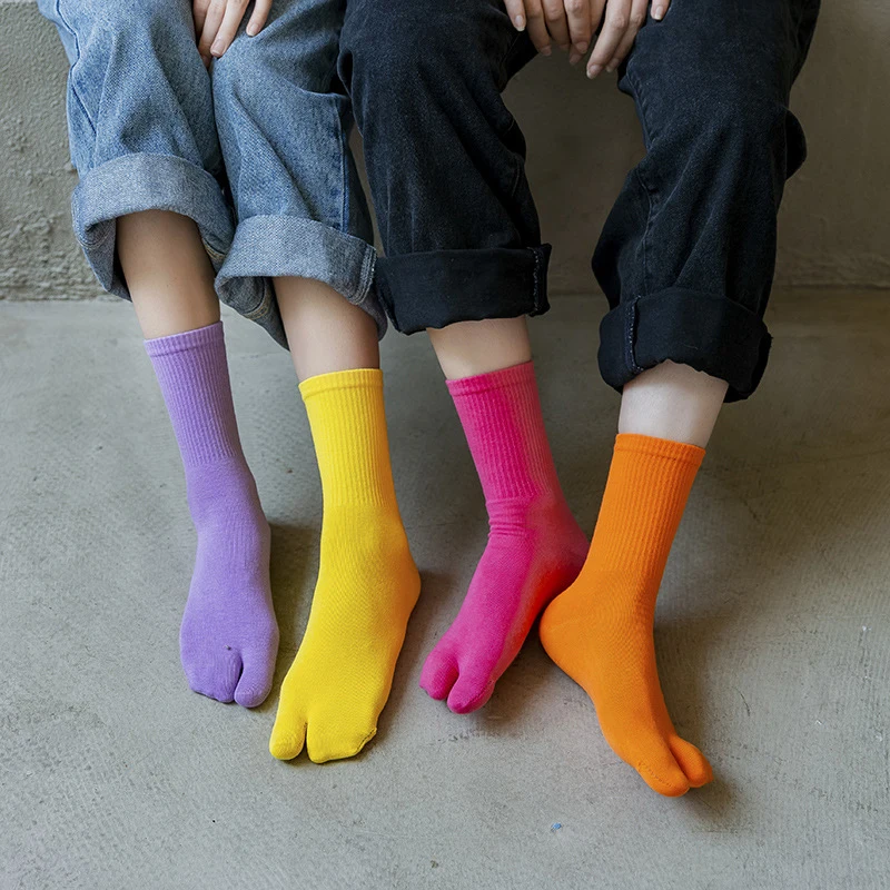 Calcetines de algodón separados con dos dedos de los pies para mujer, punta  dividida, Harajuku, con volantes, calcetines de tubo medio para mujeres y