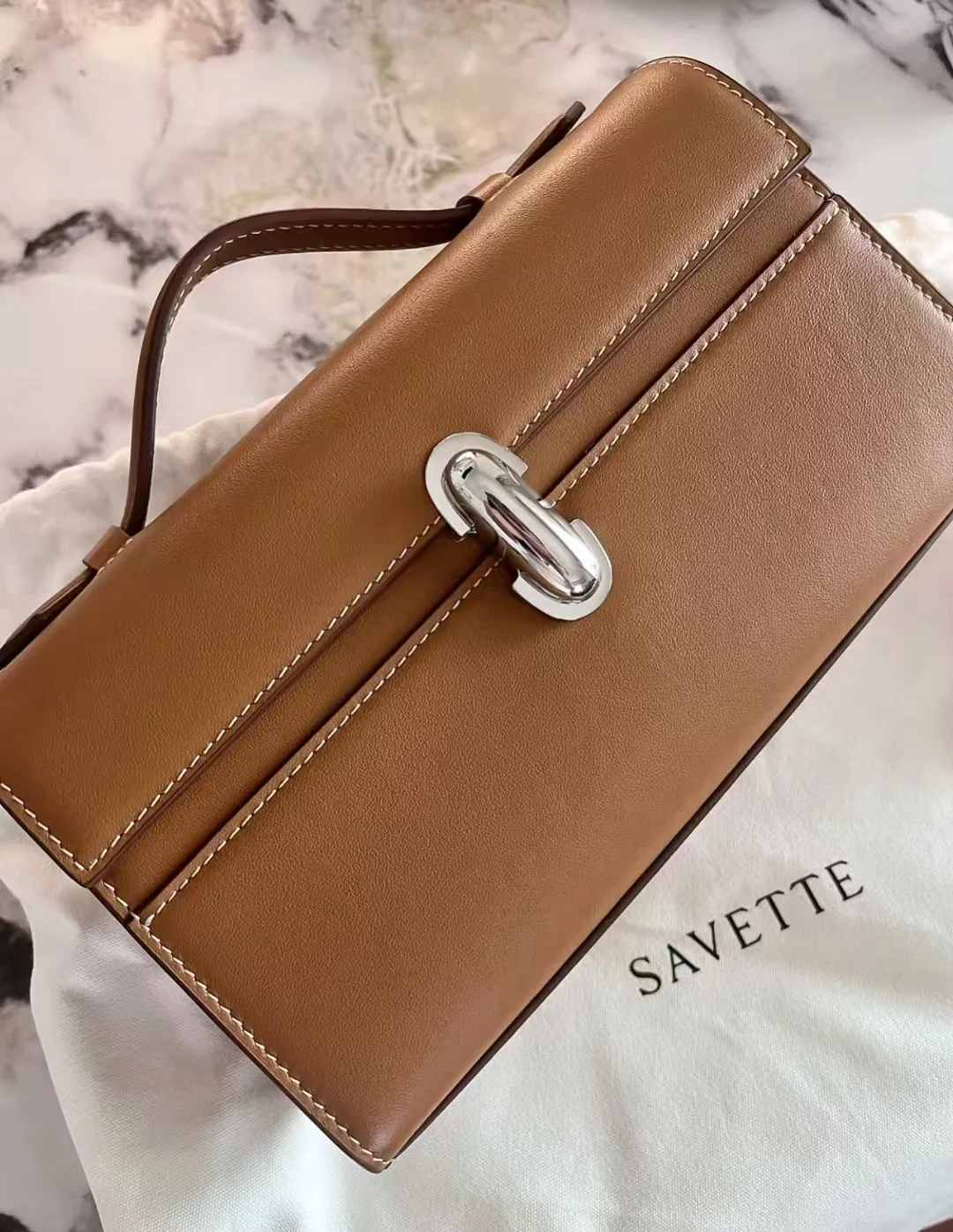 SAVETTE Brand The Symmetry 19 Genuine Leather Handbag Solid