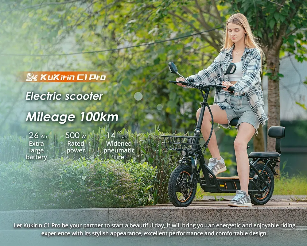 Kukirin C1 Pro 2025 Electric Scooter with Seat 14 "Tire 500W Motor 48V 26Ah Battery 45Km Max Speed Electric Motorcycle S0c09f94d68e84707a4a6995b14d2d1a6S