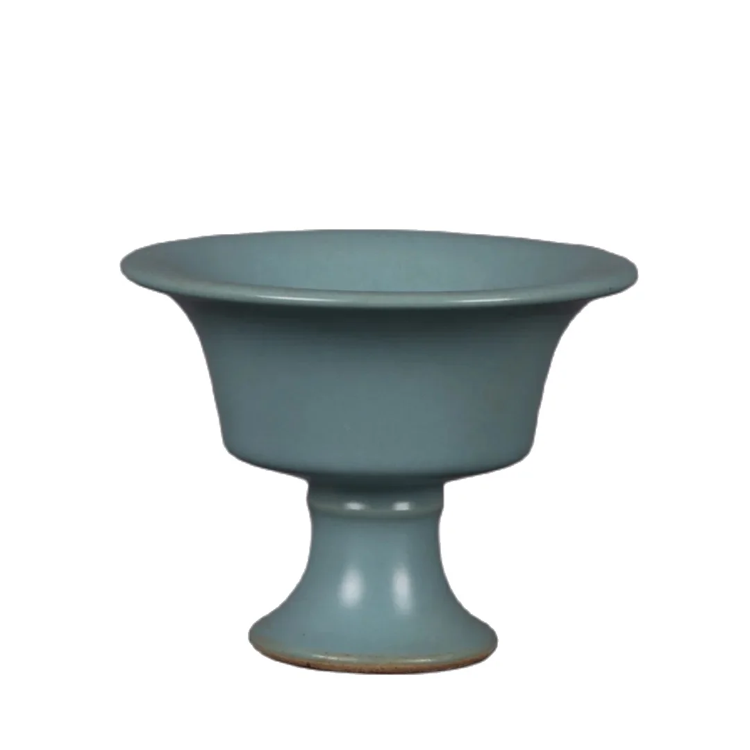Jingdezhen Antique Porcelain, Lake Blue Glaze, Wide Mouth, High Foot Cup, Home Decoration and Ornament 6