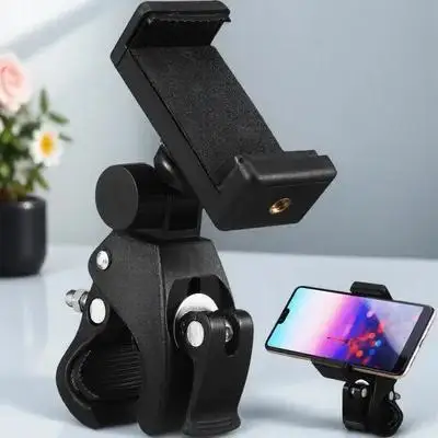 헤비 듀티 마이크 스탠드 폰 홀더 세트, 스마트폰, 태블릿 및 녹음 장치용 조절 가능한 회전 클립 포함