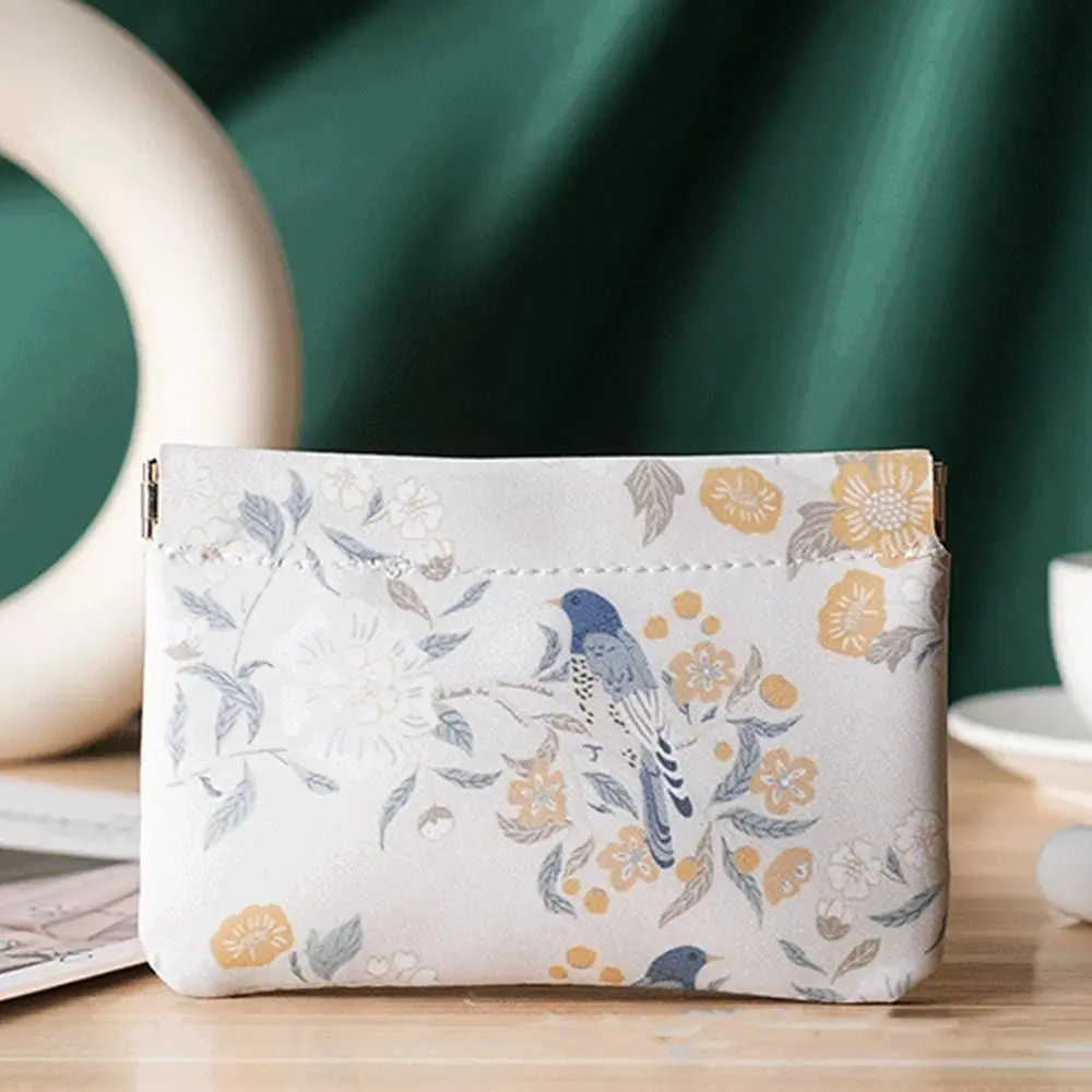 Flower Bird Print Automatic Closing Coin Purses Women Coin Pouch Travel Lipstick Cosmetic Bag Fashion Waterproof PU Storage Bags
