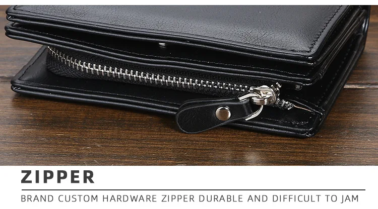 Mens PU Leather Bifold Wallet - High Quality Zipper Card Holder with Money Clip and Coin Pocket