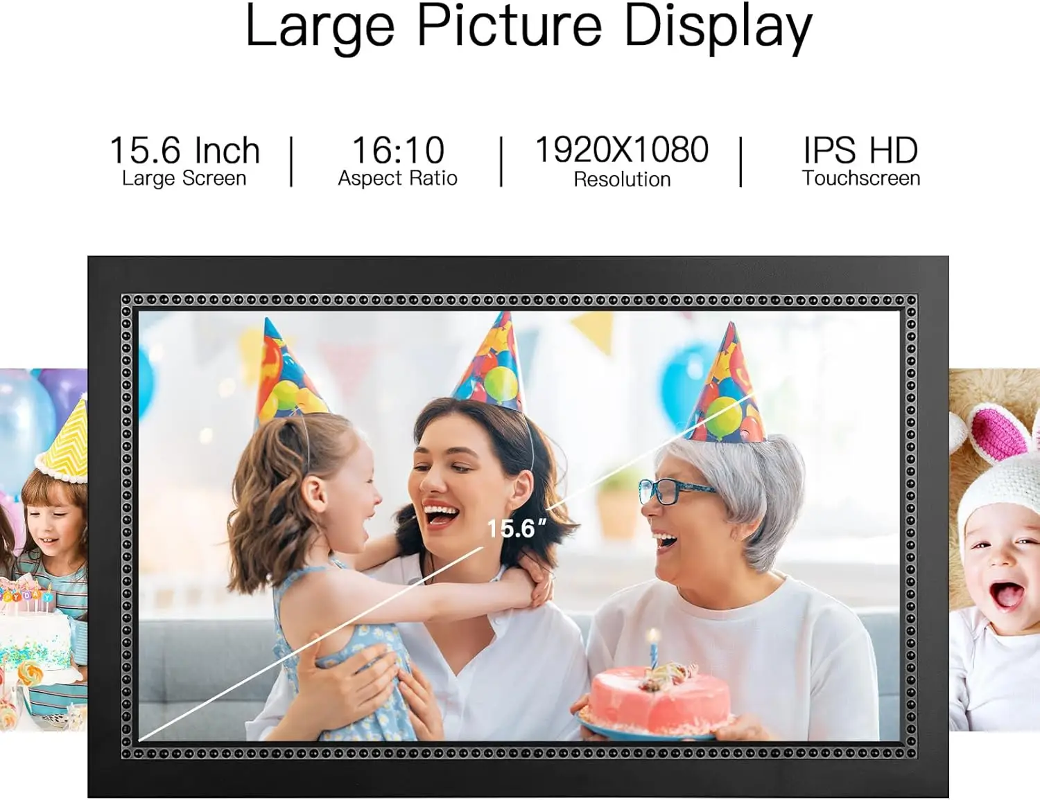 Digital Picture Frame 15.6 Inch Large Digital Photo Frame with 1920 * 1080 IPS Full HD Touchscreen, 64GB WiFi Smart Frame Share