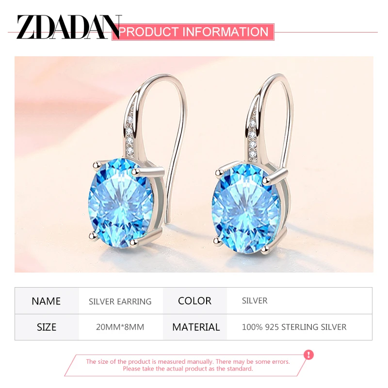 925 Silver silver earrings silver dangle earrings womens earrings Blue Crystal Oval Drop Earrings for Women Fashion Jewelry