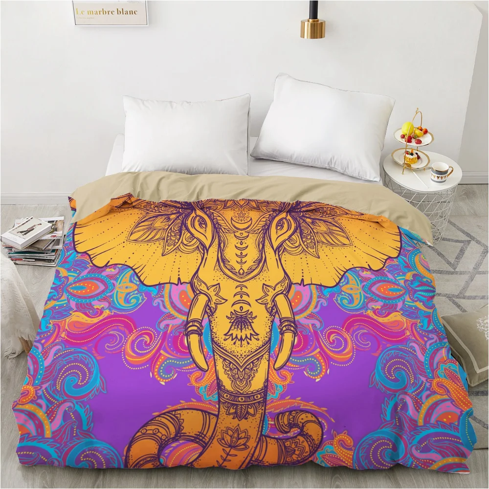 

Bohemian Elephant King Queen Duvet Cover Boho Animal Bedding Set Colorful Wildlife Quilt Cover 3pcs Polyester Comforter Cover