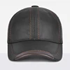 Men Real Cowhide Leather Earlap Caps Male Fall Winter 100% Real Cow Leather Hats New Casual Real Leather Outdoor Baseball Cap 2
