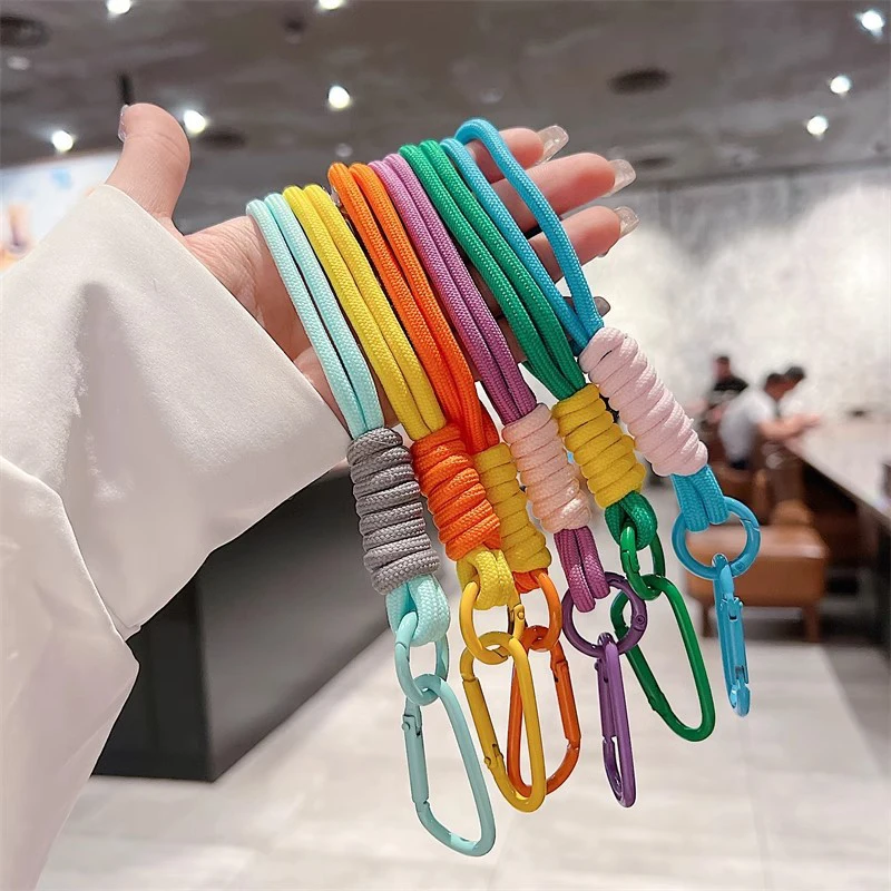 Creative Iridescent Braid Rope Keychain Carabiner Key Ring For Bag Pendant Accessorie Hanging Cord DIY Jewelry Making