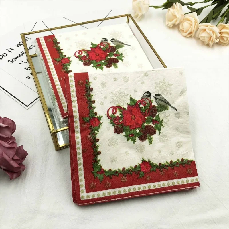 20pcs/Pac 33*33cm 2-Ply Christmas Style Red Lace Bird Colourful Printed Napkin Festive Party Paper Napkin Mouthcloths paper napkins