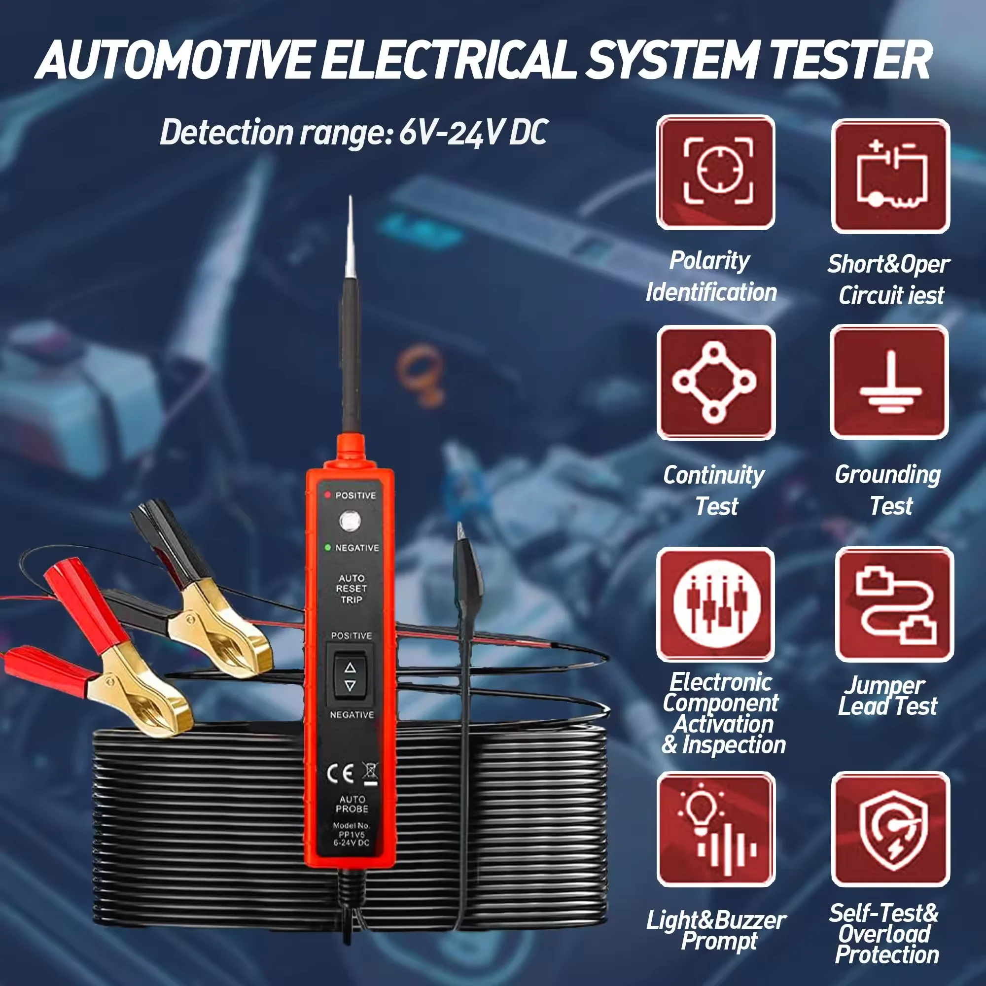 Power Circuit Probe Tester 6-24V DC Test Light Short Circuit Automotive Component Electrical Polarity Identify Continuity Tester