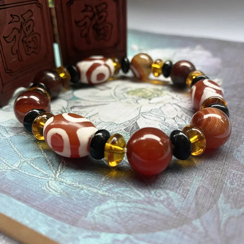 Natural Tibetan Dzi Bead Bangle Amulet Bless 9 Eyes Tibet Fengshui Dzi Bead Bracelet beaded bracelet