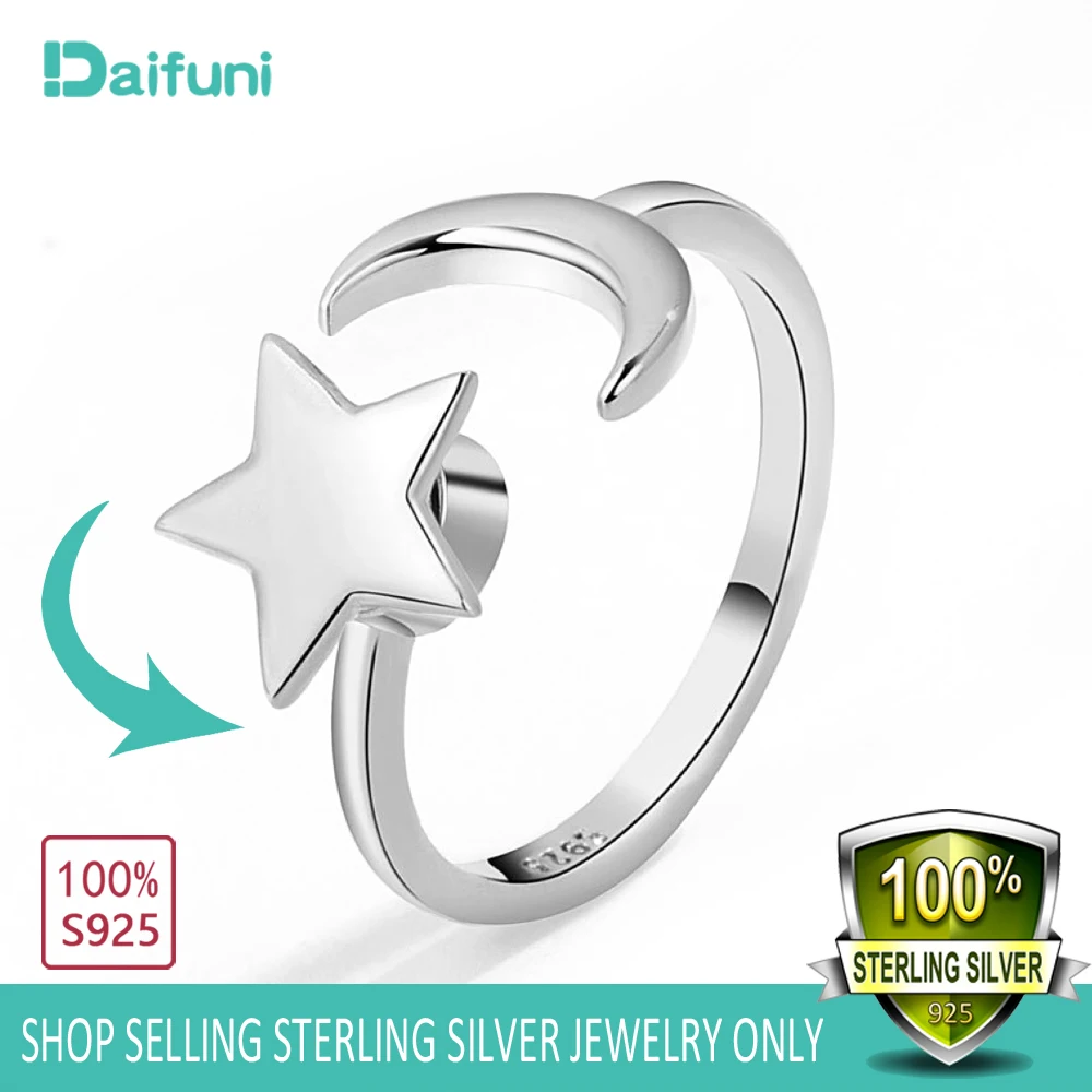Daifuni Anti Anxiety Ring For Women S925 Sterling Silver With Star Moon Charms Worry Stress Relief Jewelry Rotate Freely Rings