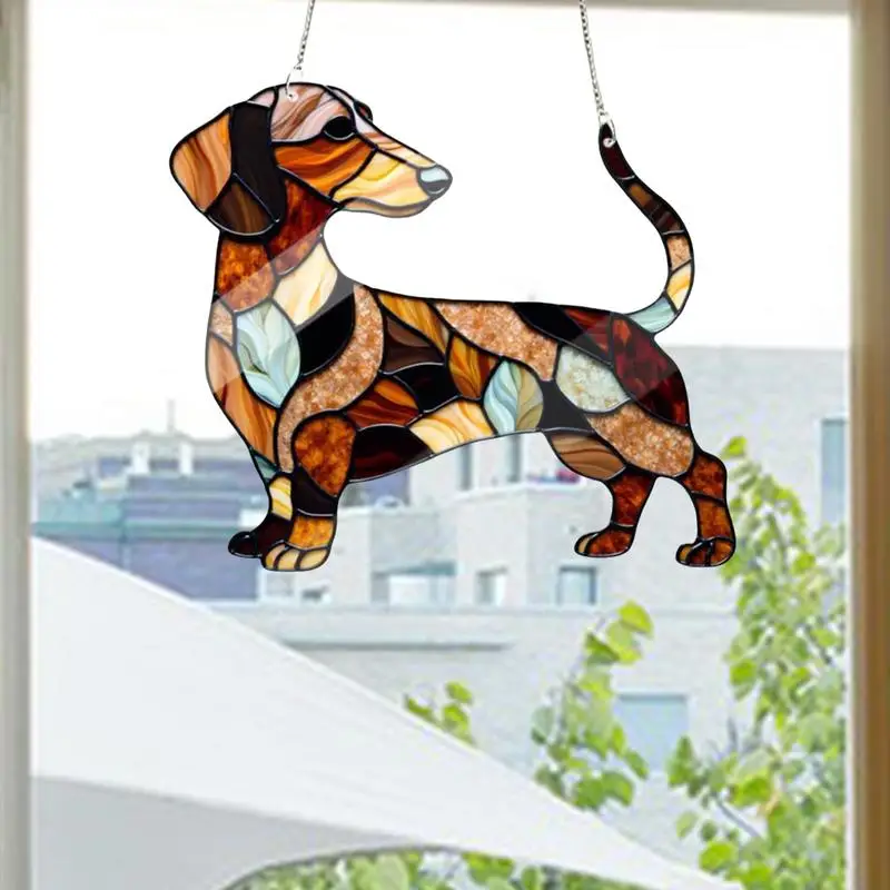 

Cute Dog Window Hangable Suncatcher Ornament Acrylic Dachshund Ornament for Home Garden Kids Room Art Decoration