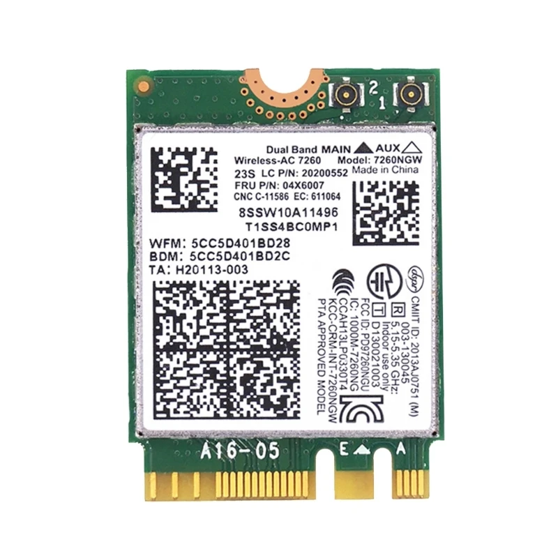 Scheda WiFi 7260AC, Scheda di Rete Wireless Dual Band con Bluetooth, Adattatore PCIe X1 da 1200 Mbps con Doppia Antenna da 10 DBi per PC