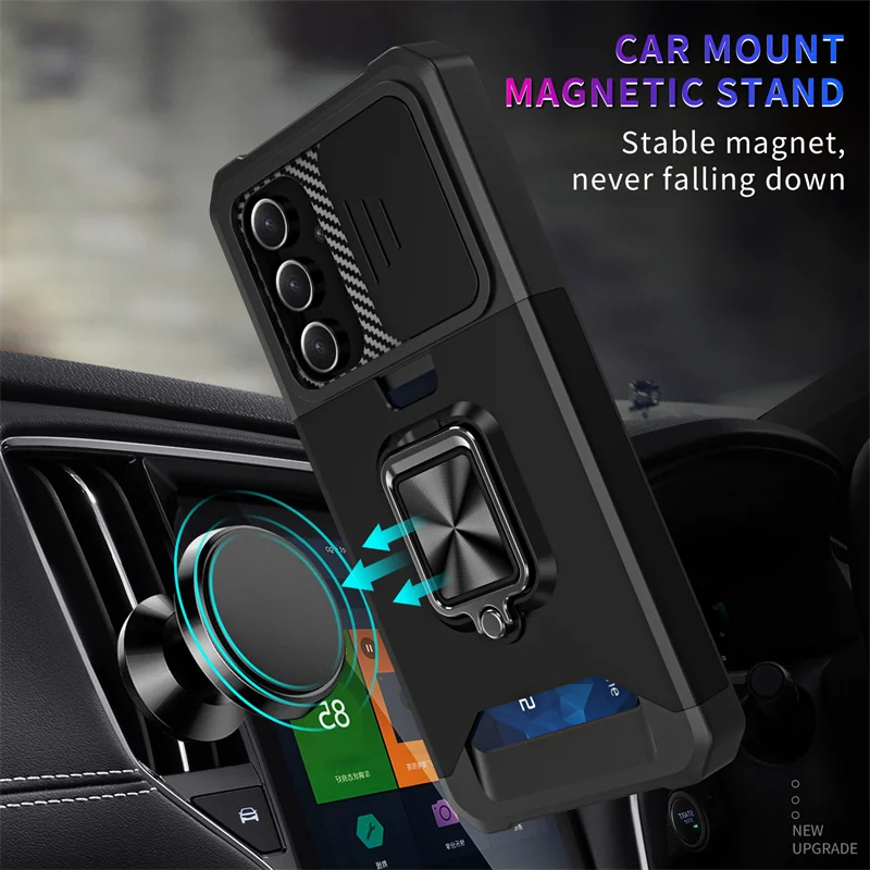 Sleek Armor Case with Slide Lens Protector and Card Holder Slot