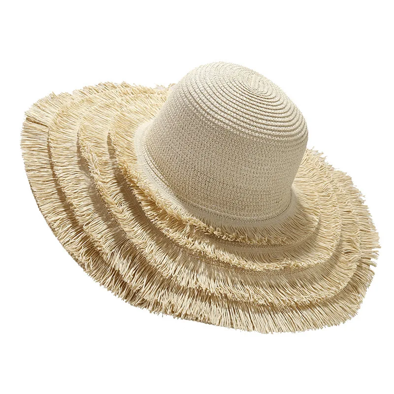 New Ladies Tassel Wide Brim Panama Hat Straw Hats for Women Summer Beach Hat Girls Vacation Autumn Bucket Hat
