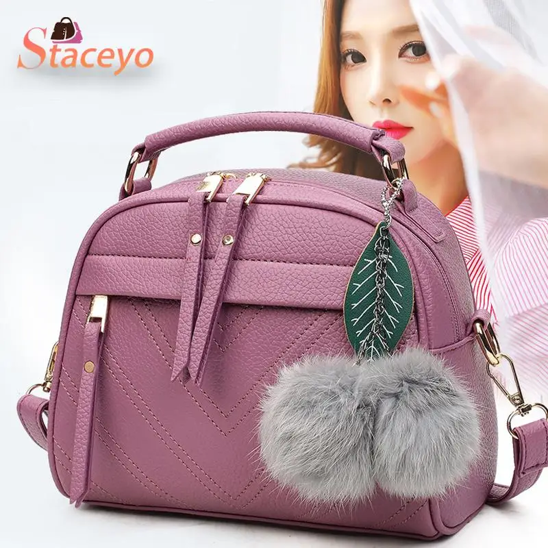 

PU Leather Handbag For Women Girl Fashion Tassel Messenger Bags With Ball Bolsa Female Shoulder Bags Party Crossby Bag