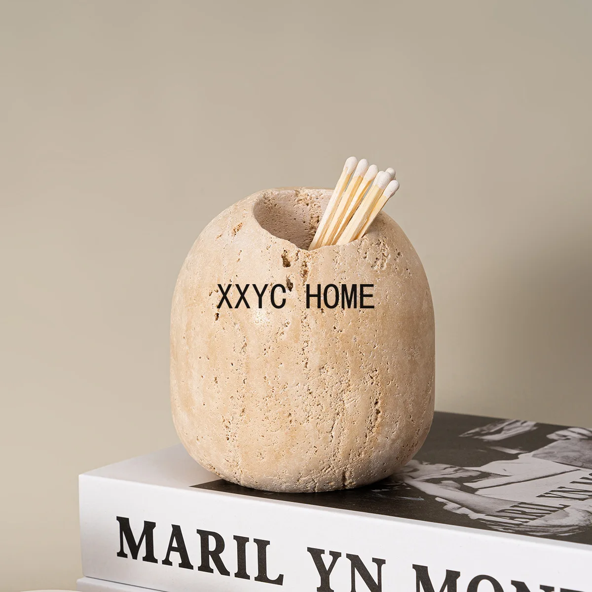 

Wabi-sabi Travertine Natural Stone Match Toothpick Holder Japanese Minimalist Nordic Table Decor Cotton Swab Holder Ornaments