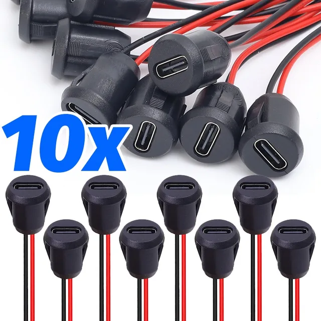 2Pin USB C Female Connector Waterproof Type-C Socket Jack 3A Fast Charge Power Pigtail Cable for Car Auto Panel Mount DIY Port 1