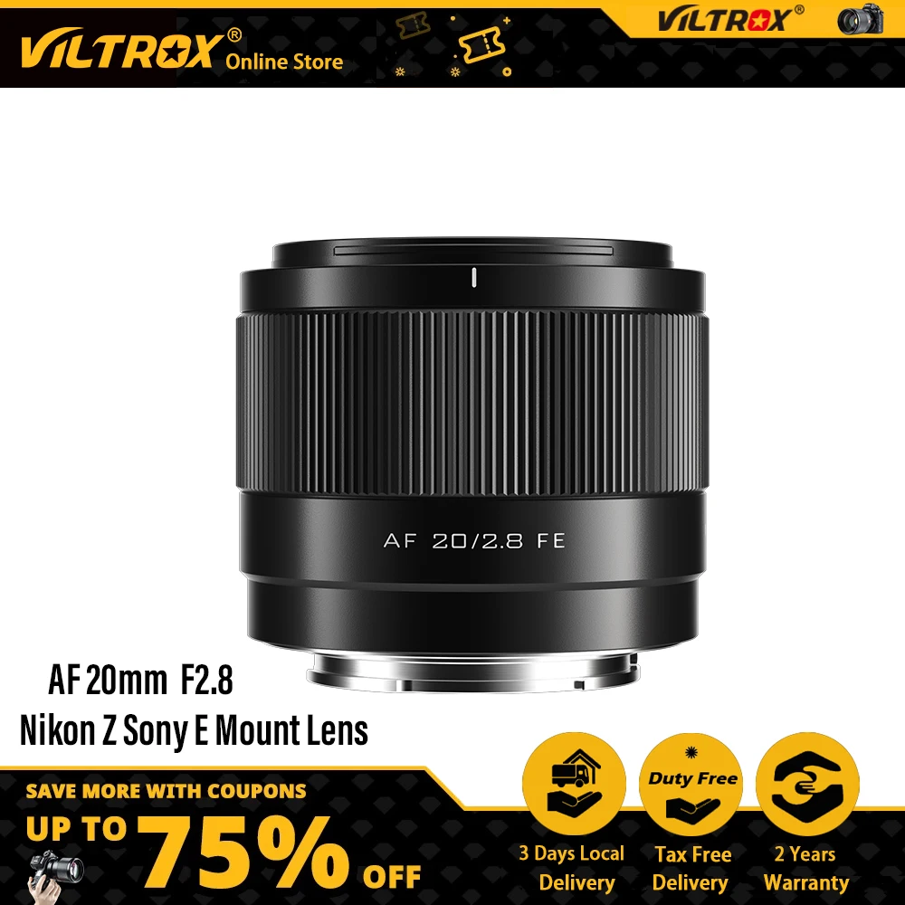 VILTROX 20 мм F2.8 для объектива Sony Nikon полная Рамка ультра широкий угол Автофокус VLOG Объектив Sony E A7C A6400 EV-Z10 Nikon объектив камеры