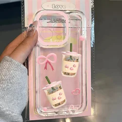 Korea Pink Bowknot Pattern Clear Soft Phone Case for Samsung A55 5G (T9764)