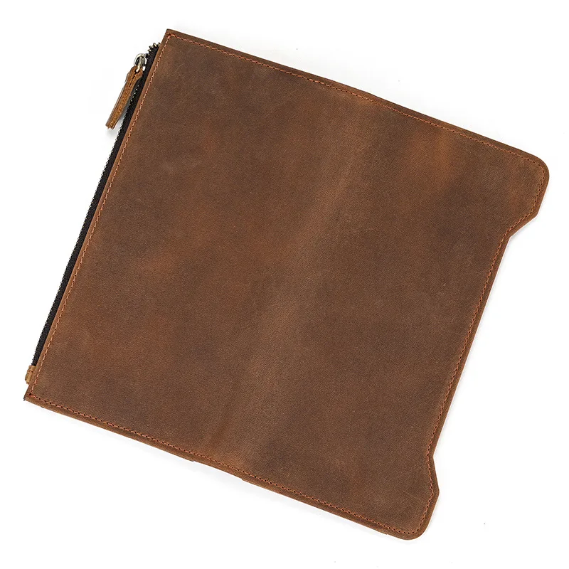 Fashionable Crazy Horse Leather Men's Long Wallet with Multifunctional Card Slots and Zipper Pocket