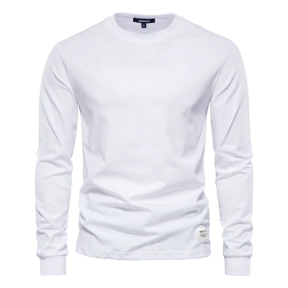 Casual Pure Cotton Long Sleeve Men's T-shirt sleeve detail