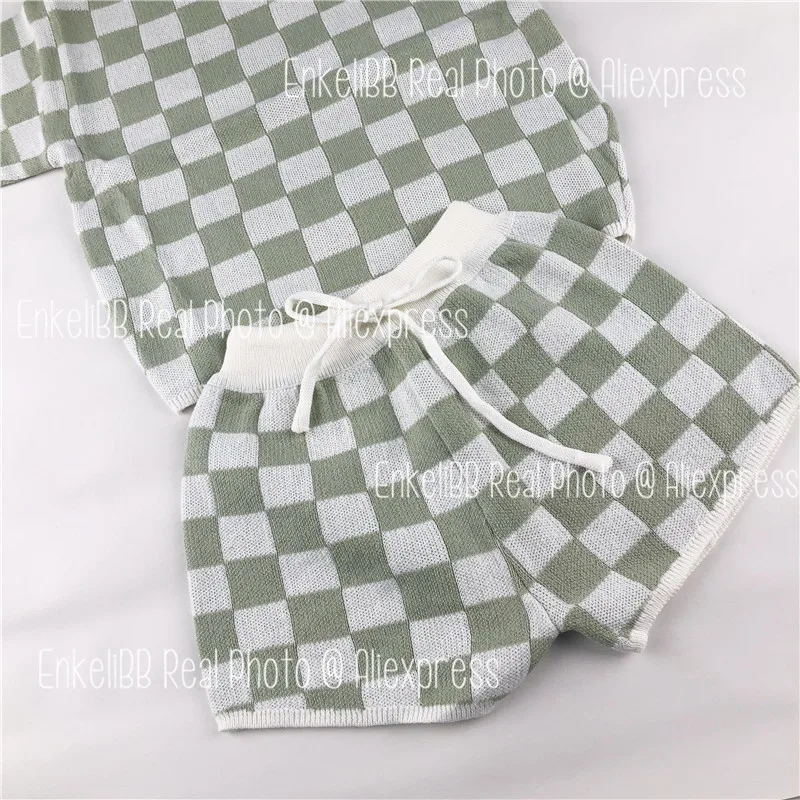 clothing sets beach	 EnkeliBB Classic Plaid Pattern Kid Summer Kniting T shirts and Shorts Sets Designer Kids Genderless Casual Clothing Outifits designer clothing sets