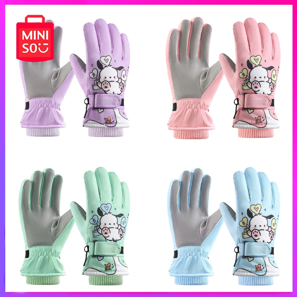 

Miniso Sanrio Pochacco Winter Velvet Ski Gloves Anime Warm Men and Women Kawaii Windproof Cute Gloves Christmas Birthday Gift