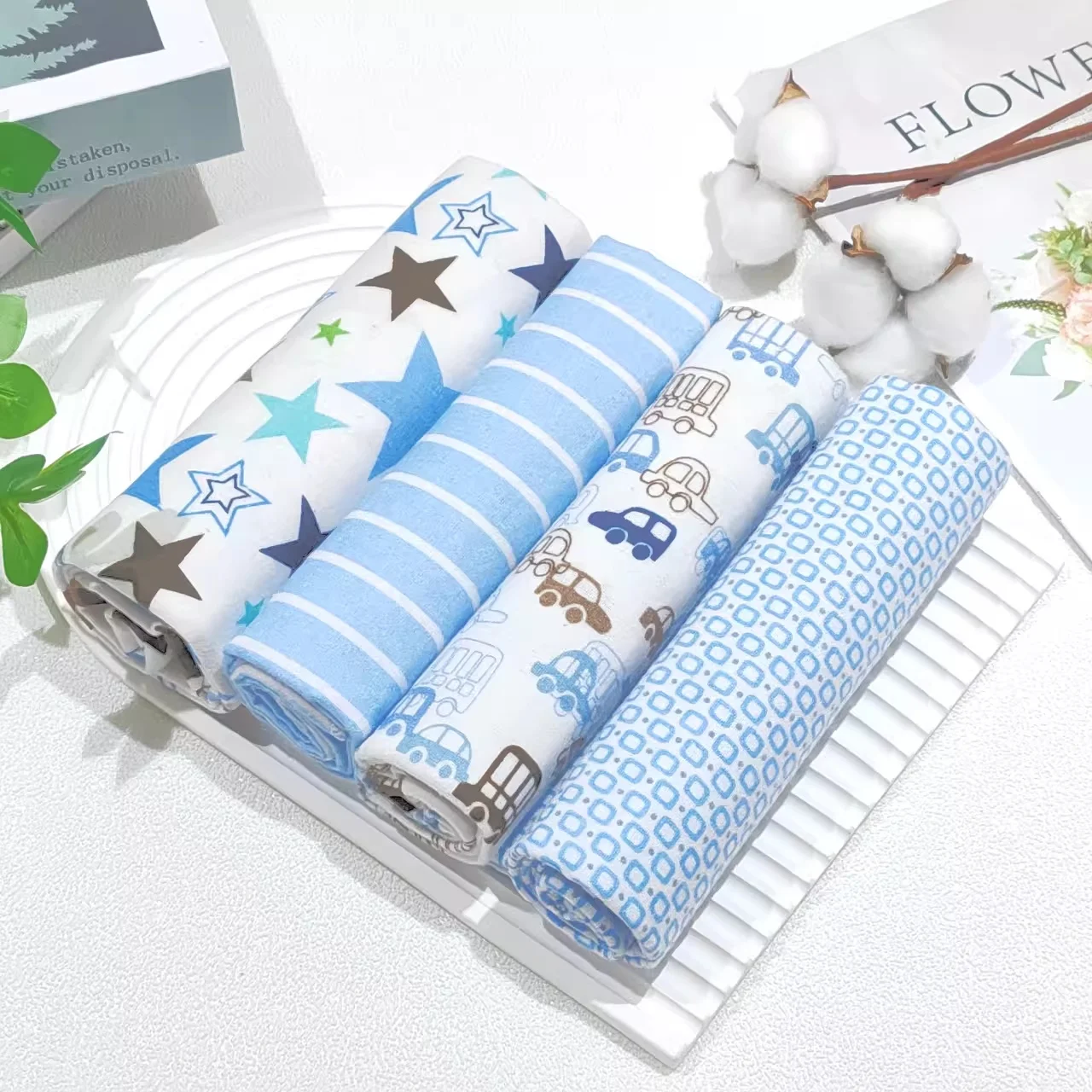 Cotton Muslin Blanket Cotton Gauze Blanket Cotton Blanket Cotton Swaddle Cotton Knit Blanket Swaddle Blanket Cotton Flannel Diapers Baby Swaddles Wrap Receiving Bedsheet Print Blankets For Baby Girls Boys 76*76CM 4Pcs/Pack