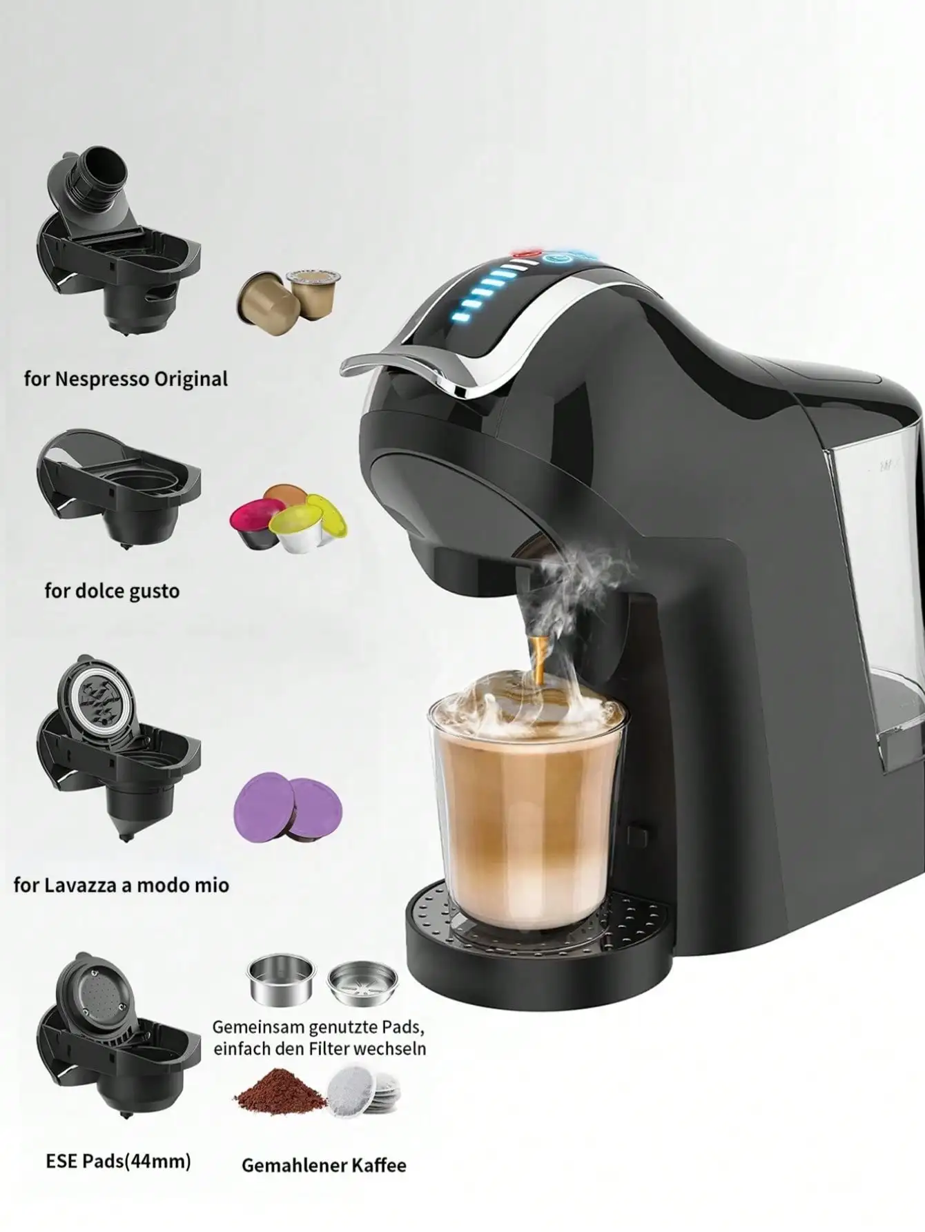 One Pcs Capsule Coffee Machine 5 in 1 Hot and Cold Espresso Coffee Maker for K-Cup Capsule Ese Pod Ground Coffee 19 Bar High Pre 2