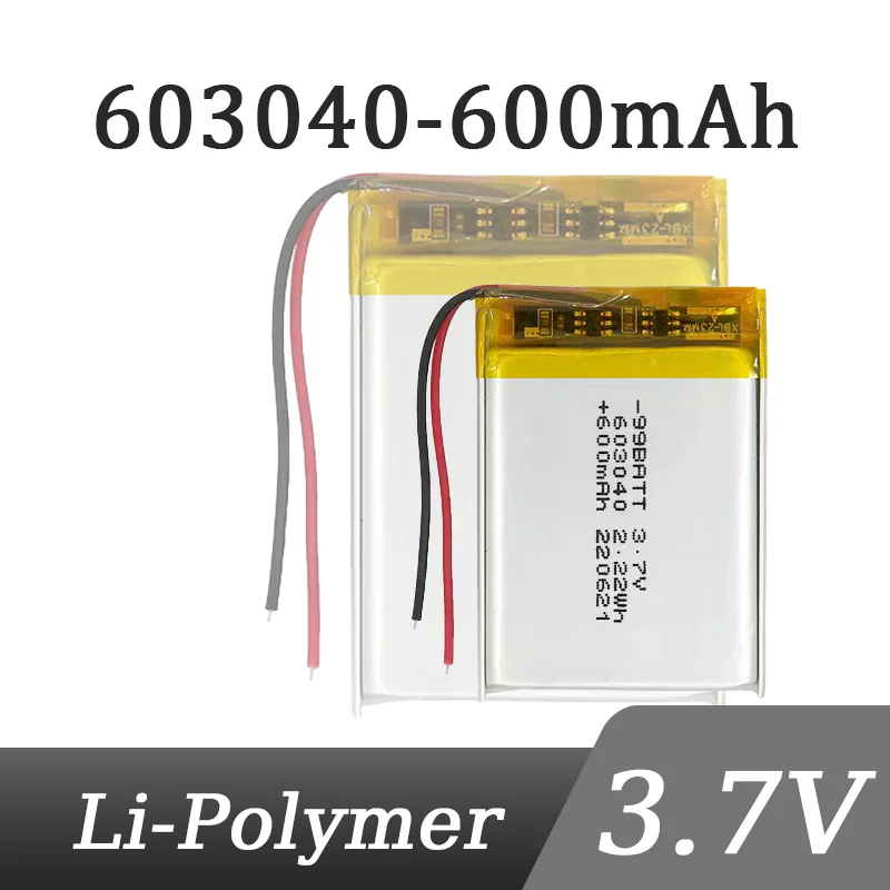3.7V 600mAh Polymer Lithium Ion Rechargeable Battery 603040 Jst PH 2.0mm 2pin Plug Massager Bluetooth Speaker Children Toy Rechargeable Lithium Batteries