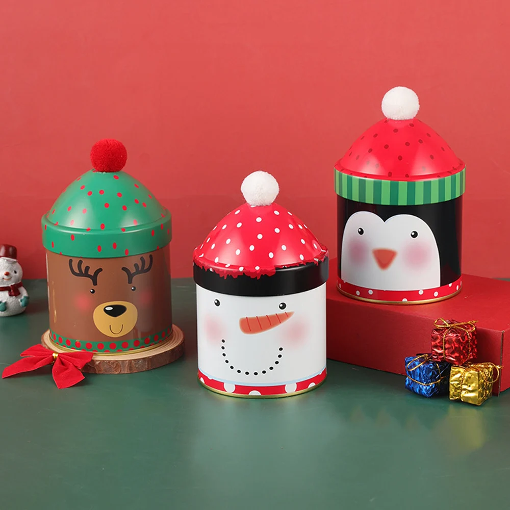 Description Picture 2 of itemChristmas Cute Candy Box Santa Claus Elk Snowman Storage Jar Gift Wrap Personality Santa Hat Iron Box