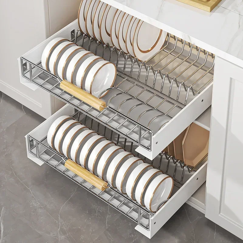 New Kitchen Storage Rack with Slide Rails Pull-out Kitchen Drawer Type Storage Tray Spice Box Rack Cabinets Organizer