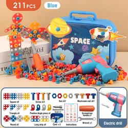Kids' Dinosaur Construction Tool Kit - Electric Drill & 3D Puzzle Pretend Play Set (Space 211pcs)