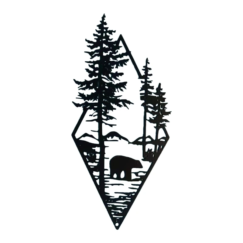

Exquisites Metal Wall Decor Metal Wall Sculpture Wall Hangings in ForestScenery with BearSilhouette for Garden & Patios DXAF