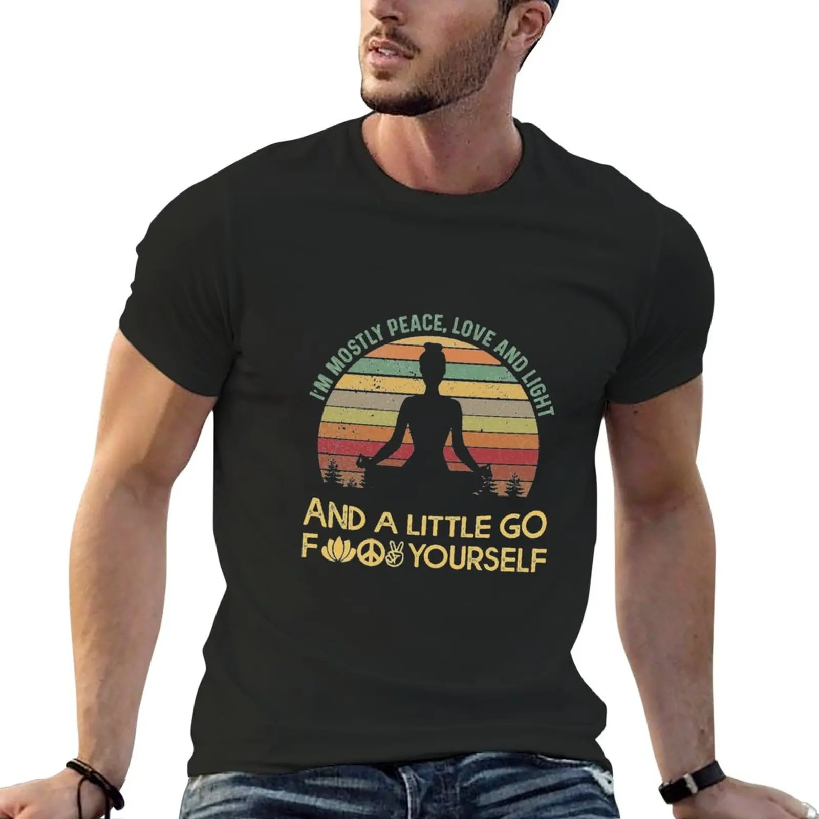 

Im Mostly Peace Love And Light And A Little Go Yoga T-Shirt quick-drying summer tops plain t shirts men