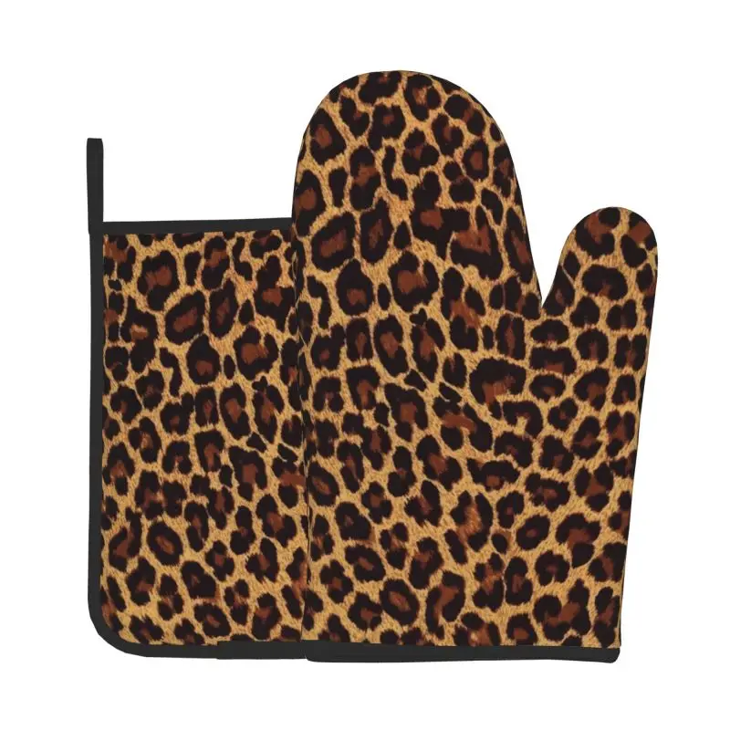 Cool Cheetah Leopard Oven Mitts and Pot Holders Heat Resistant Oven Gloves Safe Cooking Baking Grilling Customizable Patterns